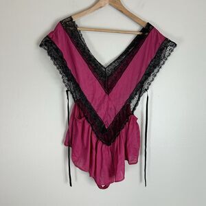 Vintage Satin Lace Bodysuit Teddy Lingerie L Ruffle USA Pink 90’s Sexy Nylon